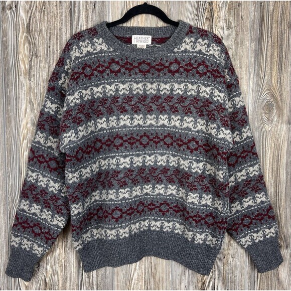 Heather & Tweed Shetland Wool Sweater Mens M Crewneck Knit Fisherman Fair Isle - Picture 1 of 10